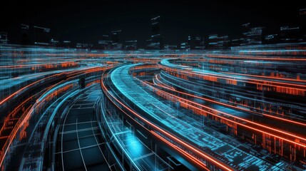 Obraz premium Futuristic city pathways, digital network