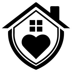 Home care icon with heart icon on transparent background