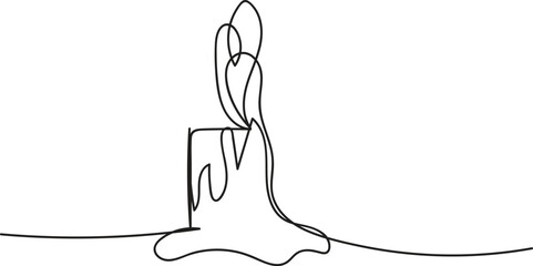 Single Line Drawing of a Melting Candle with Flame Minimalist Art Illustration