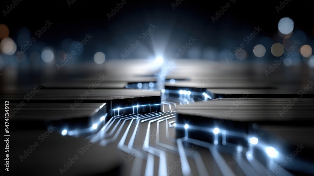 Aufkleber a computer chip with a blue light shining on it