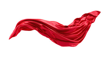Elegant red satin fabric mid-motion with smooth flowing curves Isolated on transparent Background