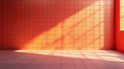 Empty coral-toned room with sunlight