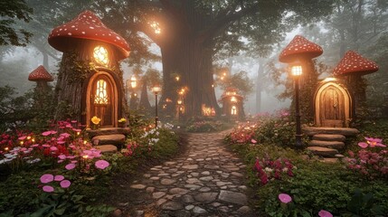 Enchanted forest path, fairy houses © adiar