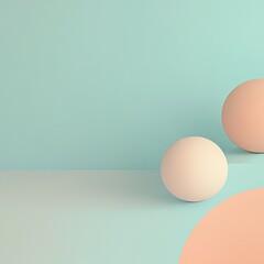 Pastel-toned, geometric, minimalist scene with two spheres