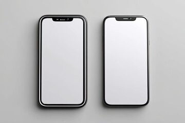 Two modern smartphones, side-by-side, display blank screens.  Sleek, rectangular designs with minimal bezels.  High-quality, studio shot