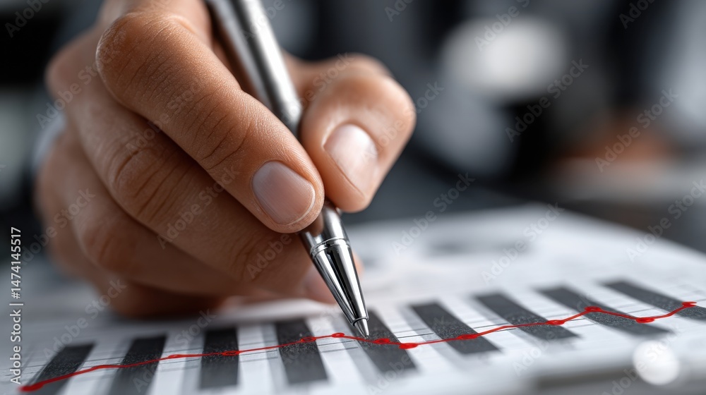 Aufkleber a person is writing with a pen on a piece of paper with a graph