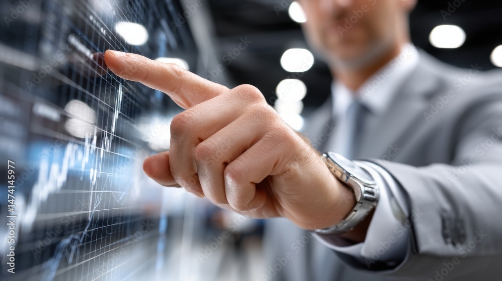 Aufkleber A man in a suit is pointing at a graph on a computer screen