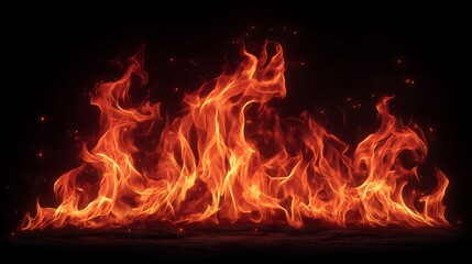 Obraz premium Fiery Inferno Blazing Hot Flames on Black Background.