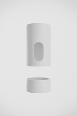 paper tube packaging with clear pvc window mockup, white cylindrical gift box  with clear window, white paperboard tube container, round tall paper box mockup, tin can paper food packaging mockup