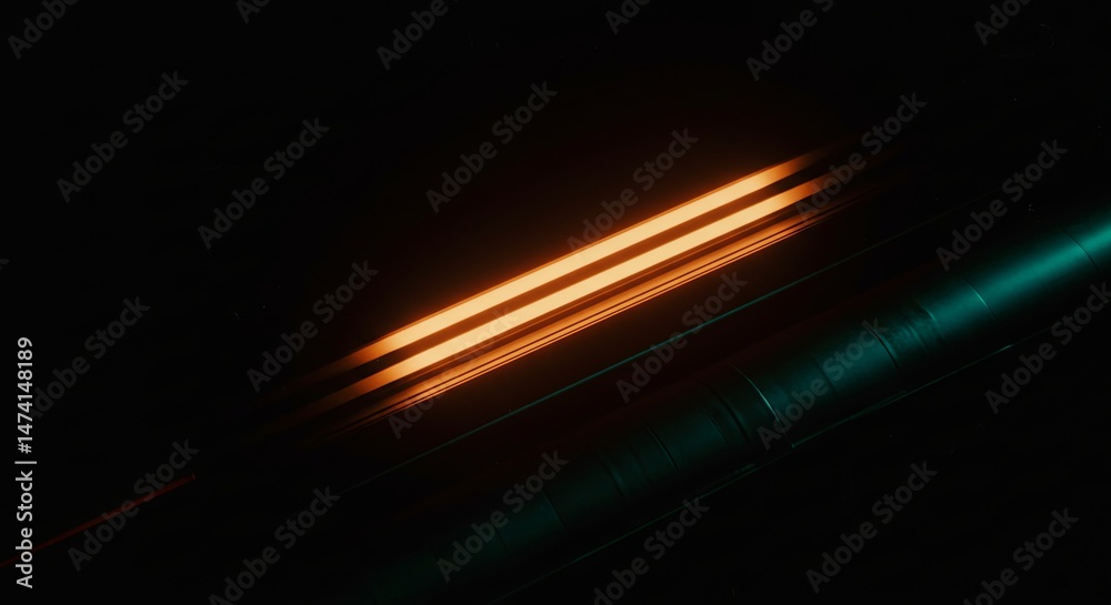 Poster a black and white image of a lighted object with a yellow stripe