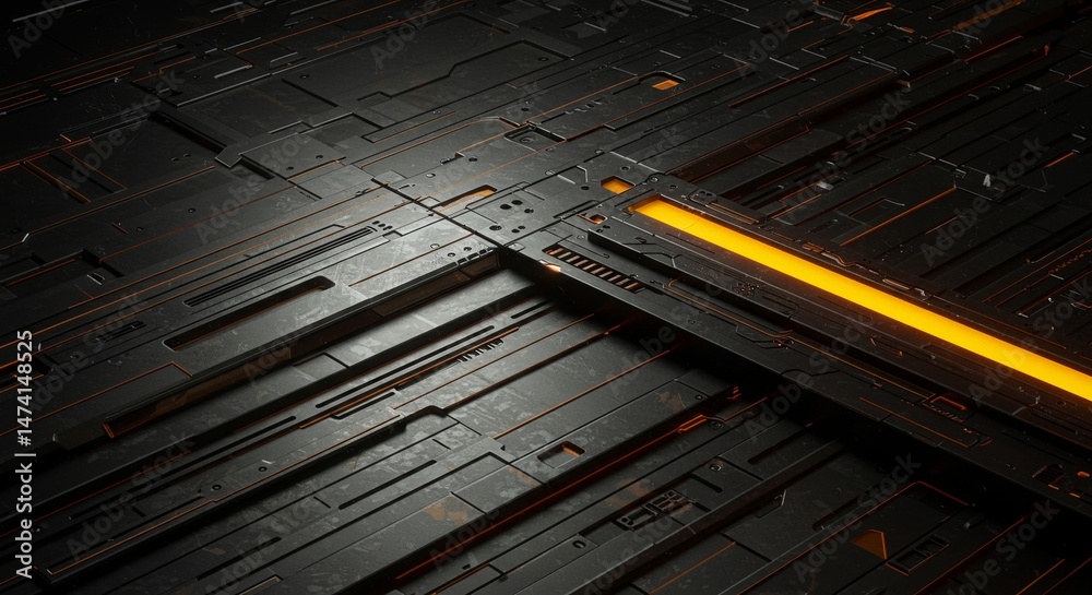Poster A black and orange image of a grid of squares and rectangles