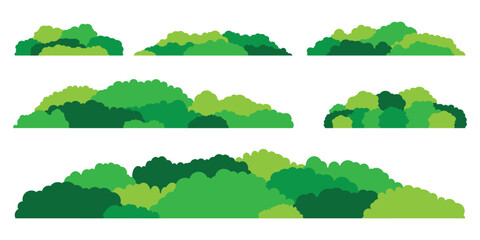 Green bushes. Set of grass bush isolated on white background. Green grass collection. Bush with beautiful. Flat vector illustration.