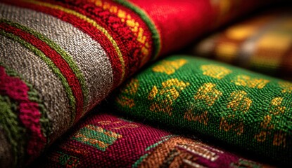 Fototapeta premium Colorful traditional fabric pattern close up