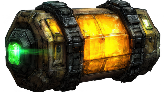 Highly Detailed Sci-Fi Container with Vibrant Lights on PNG transparent background