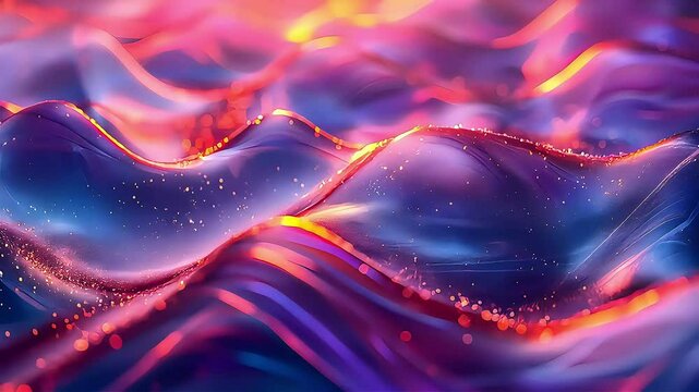 Abstract pulsating digital data flow waves purple background