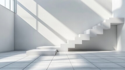 Fototapeta premium Minimalist white interior with stairs