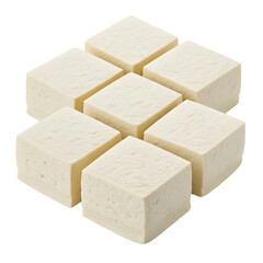 Arrangement of Plain Tofu Cubes on White Background for Food Photography