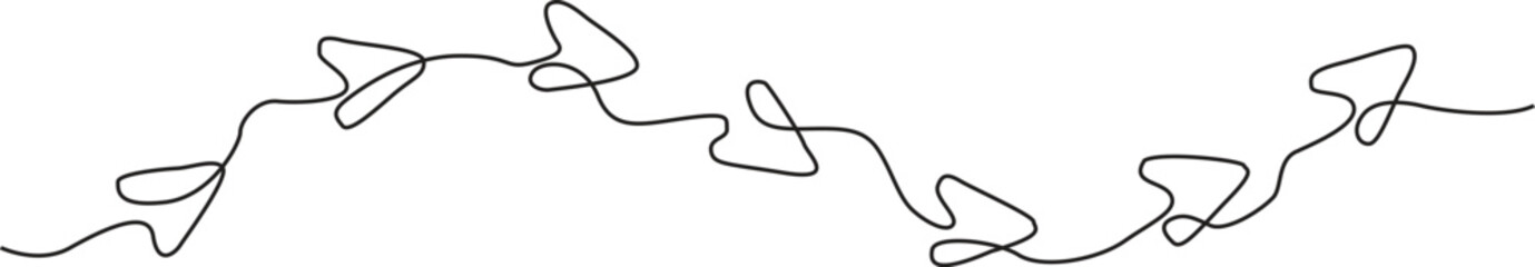 Arrows sign line continuous drawing vector. One line Arrows icon. Plane icon. Continuous outline of a Cursor. vector illustration.