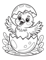 Cute Baby Bird Hatching from Egg – Line Art Coloring Page