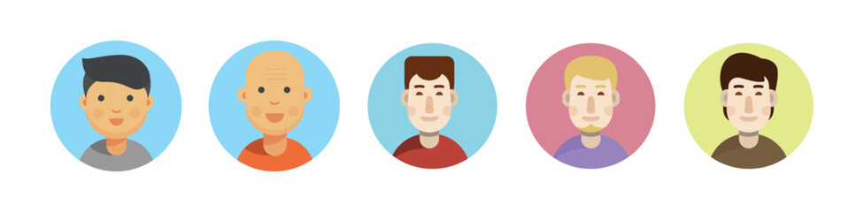 Color avatar icon.  Profile avatar symbol collection. Flat design icons of various professionals in business attire on colorful circular backgrounds. Vector illustration eps 10