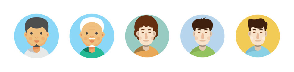 Color avatar icon.  Profile avatar symbol collection. Flat design icons of various professionals in business attire on colorful circular backgrounds. Vector illustration eps 10