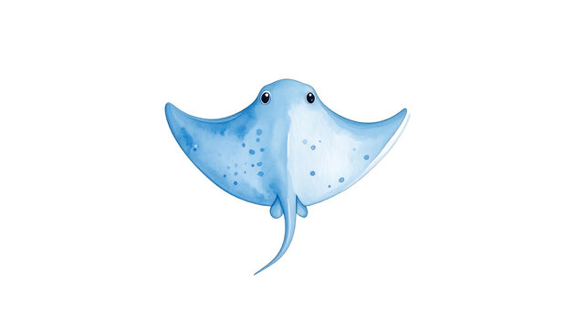 Adorable baby stingray, watercolor style, happy expression, ocean life, cute marine animal, whimsical art, delightful sea creature, charming design.
