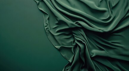 Draped, deep green fabric, smooth folds