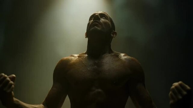 The muscular man lifted heavy weights effortlessly, his strength evident in every powerful movement made.