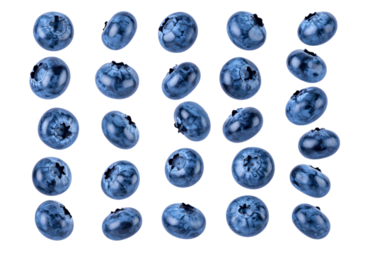  Set of  blueberries falling down, png transparent background