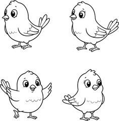 Cute Cartoon canary Birds in Various Poses