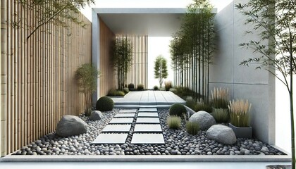 Small Asian Urban Garden with Modern Design 3D Rendering