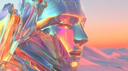 Holographic face in desert