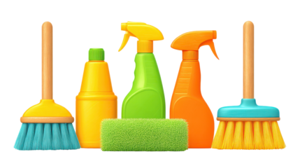 Essential cleaning supplies including brushes and tools organized neatly for effective and efficient housekeeping
