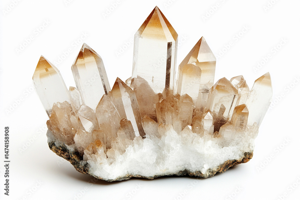 Aufkleber Crystal cluster with pointed formations isolated on white Generative AI