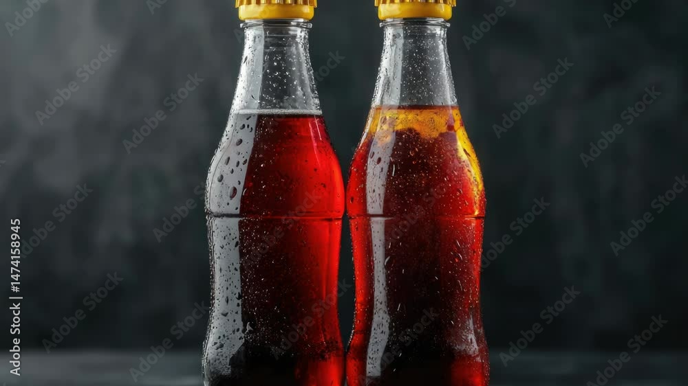 Poster two bottles of soda placed next to each other on a surface