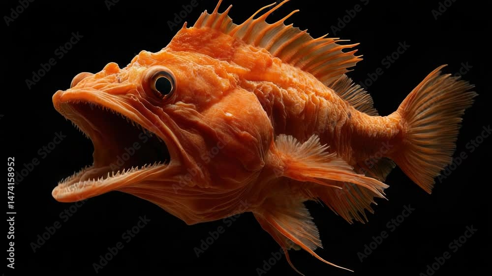 Poster close-up of a fish with its mouth open, suitable for use in educational or scientific contexts