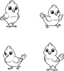 Cute Cartoon canary Birds in Various Poses