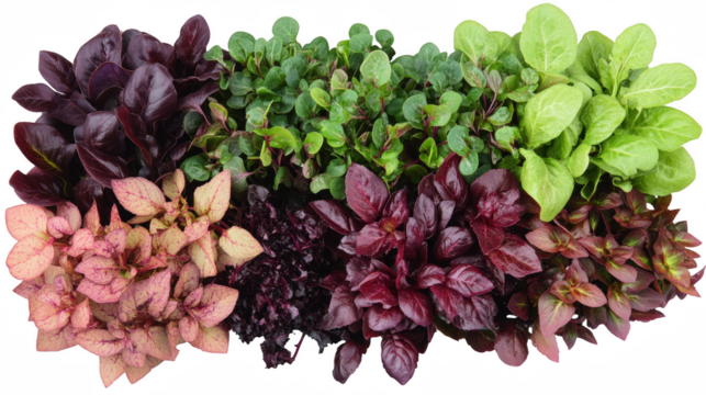 A Variety of Colorful Herbs and Plants on PNG transparent background, viewed from above for a vibrant visual experience