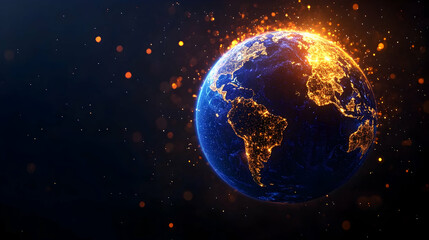 Fototapeta premium Glowing Earth, city lights ablaze, cosmic dust