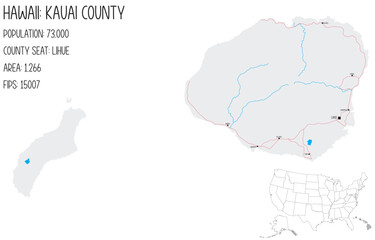Large and detailed map of Kauai County in Hawaii, USA.