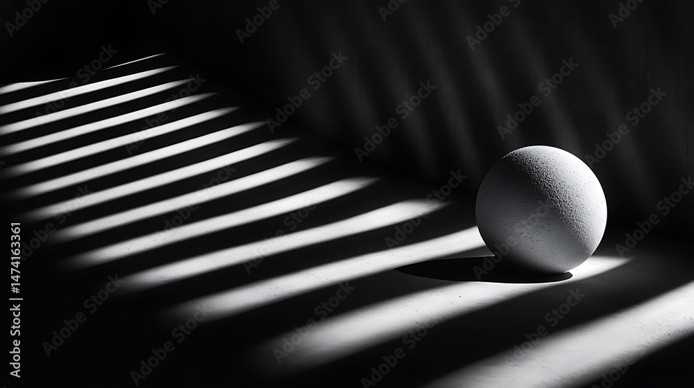 Poster abstract monochrome sphere and dynamic linear light patterns for background