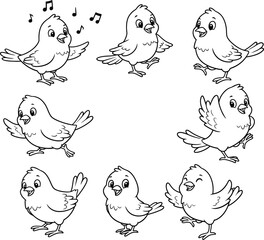 Cute Cartoon canary Birds in Various Poses