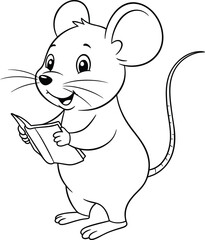 Adorable Cartoon Mouse Holding Cheese in a Playful Black and White Illustration