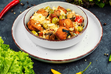 Grilled turkey breast and rice.