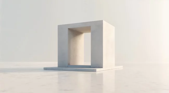Minimal concrete sculpture in spacious neutral setting