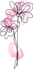 Elegant Pink Watercolor Flowers with Single Line Art Design