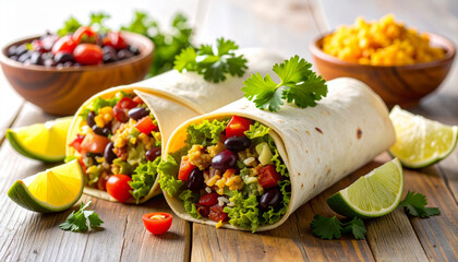 Fresh veggie burritos kitchen table food photography bright natural light close-up healthy eating