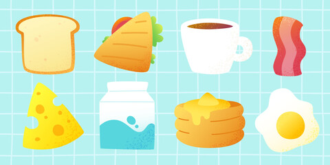 Textured breakfast food set. Abstract vector morning food icon collection.