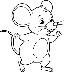 Adorable Cartoon Mouse Holding Cheese in a Playful Black and White Illustration