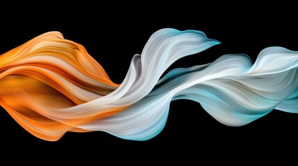Fototapeta premium Abstract Flowing Silk Fabric in Motion Orange and Blue Colors on Black Background Studio Shot Artistic Design
